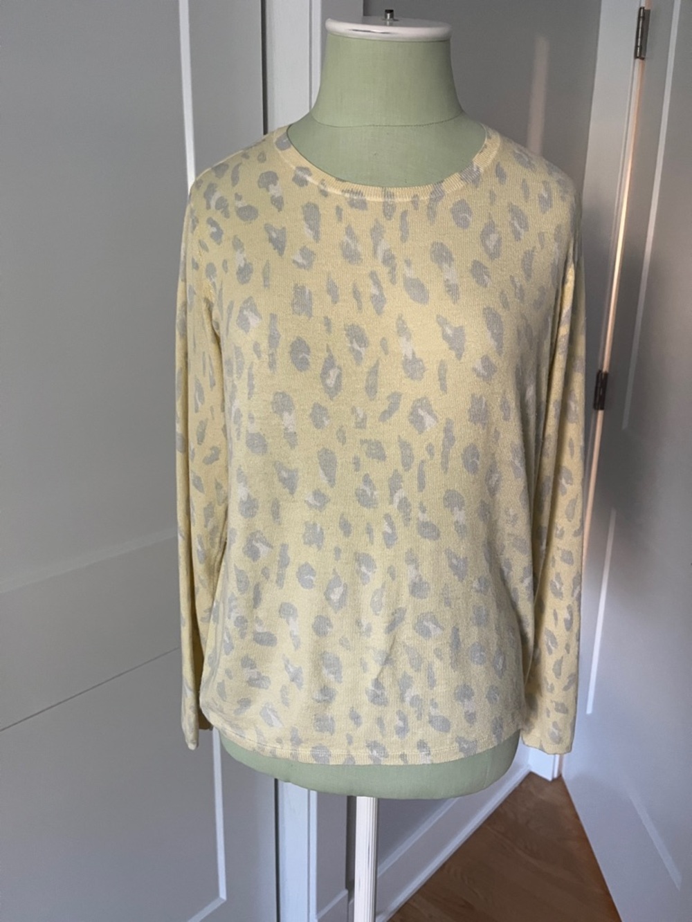 Joie Pale Yellow Sweater with Light Gray Leopard Print